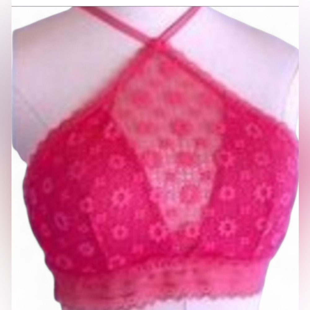 Victorias Secret Hot Pink,High Neck, Underwire, Halter Style, All Lace Bralette
